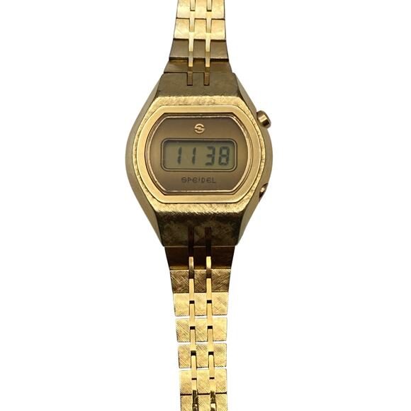 VTG Speidel Digital Womens Mens Watch 26mm Gold Tone New Battery Wrist 6-6.25 WR - Picture 2 of 8